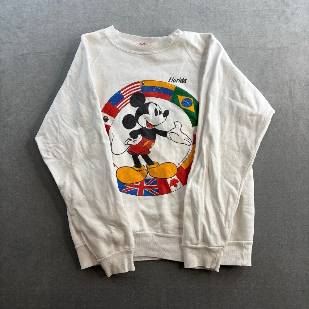 Vintage Mickey Mouse Crewneck Sweatshirt Flags Graphic Florida Size M